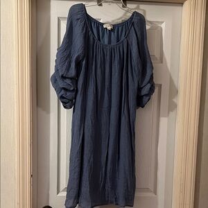 Women’s Blue Peasant Dress - Casual Scoop Neck